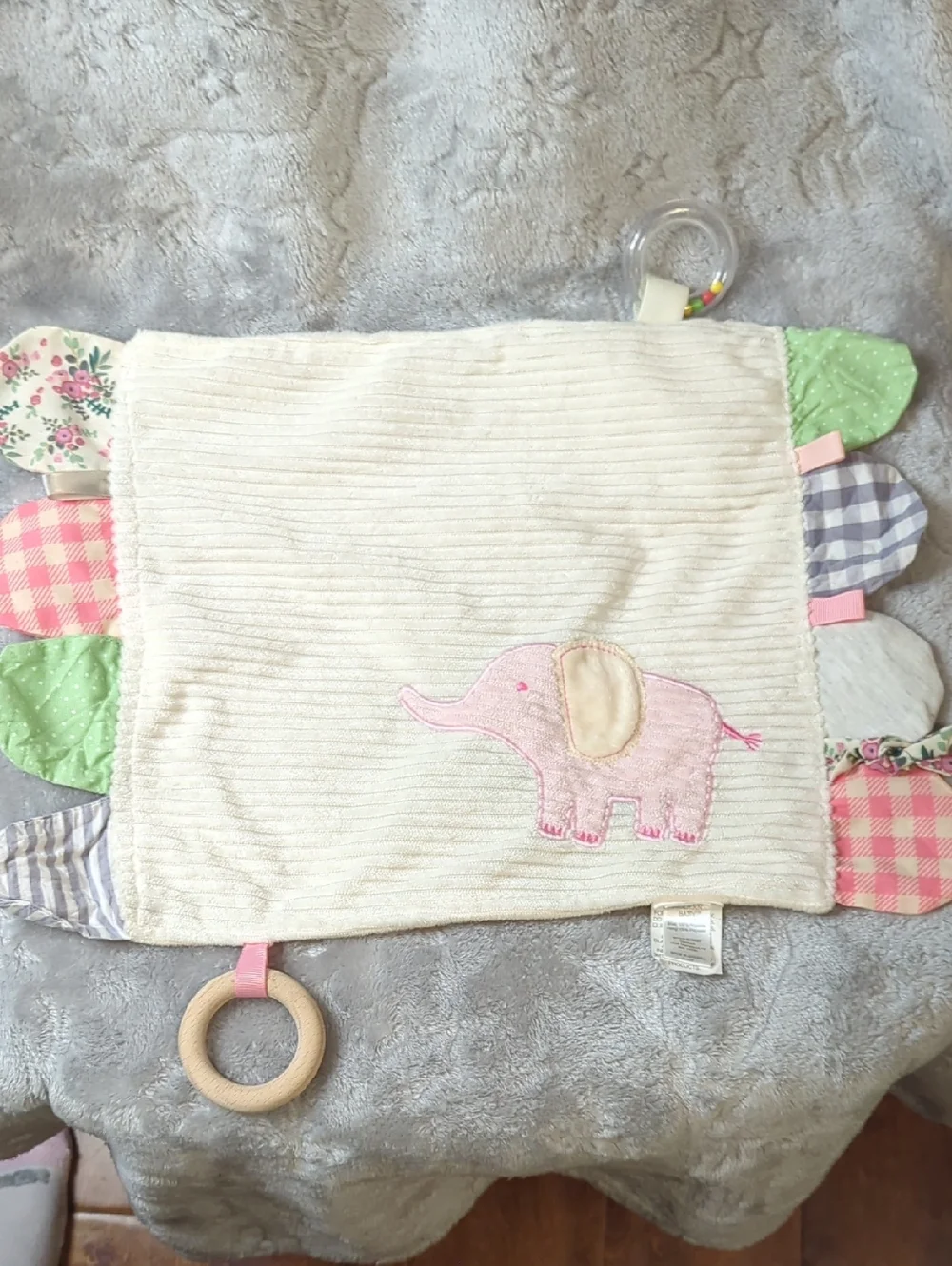 Modern Baby Elephant Security Lovey Blanket Teether Rattle Crinkle Toy